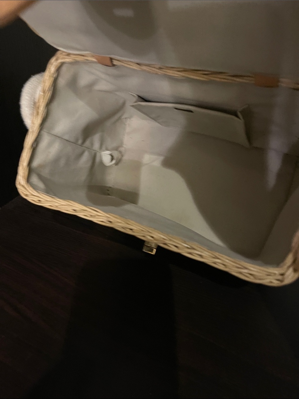 Woven Straw Tote Box Bag with Tan Leather Accent - Picture 6 of 11